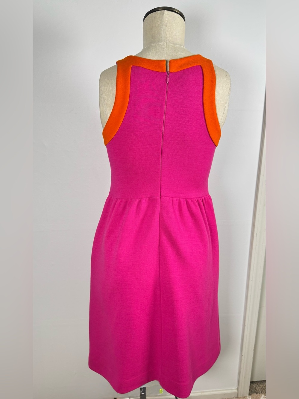 LISA PERRY Fuchsia Orange Trim Mod Heavy Knit Tank Dress With Pockets Sz 2 - Picture 2 of 8